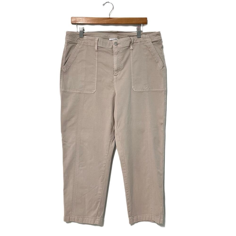 Chico’s Denim Pants Women 2.5 US 14 Beige Straight Leg Patch Pockets Stretch